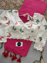 Gajri Handloom Cotton Saree With Embrodery Work Redy Made Blouse